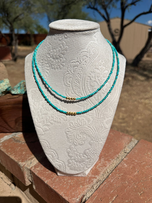 “The Golden Collection” VENICE NECKLACE Handmade Turquoise Beaded 14k Gold Plated Beaded Necklace