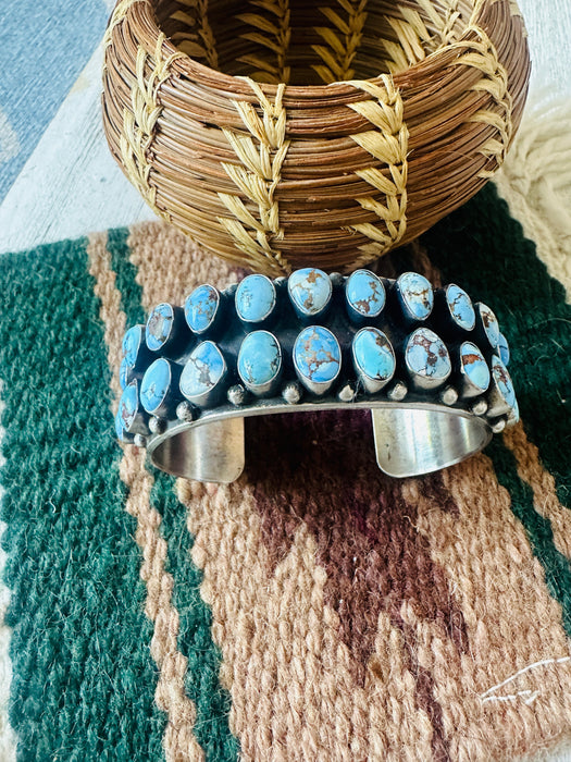 Navajo Sterling Silver & Golden Hills Turquoise Cluster Cuff Bracelet by Darrin Livingston