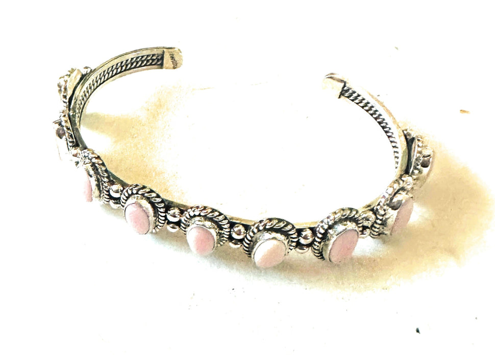 Navajo Queen Pink Conch Shell & Sterling Silver Cuff Bracelet