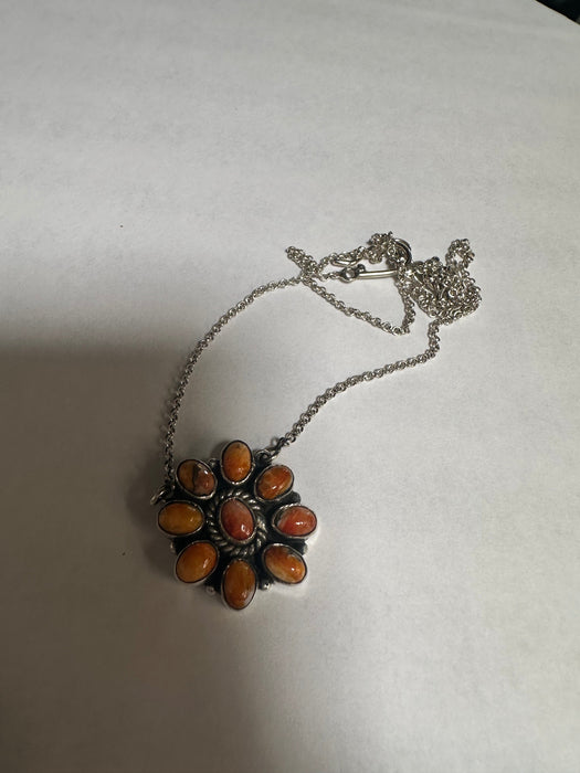 Handmade Sterling Silver & Orange Mojave Flower Necklace