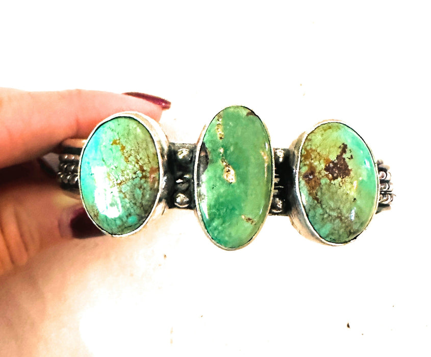 Navajo Sterling Silver & 3-Stone Turquoise Cuff Bracelet