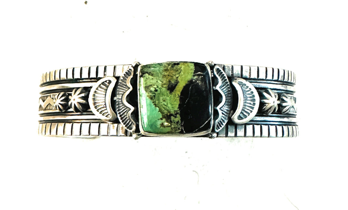 Navajo Sterling Silver & Black Jack Turquoise Cuff Bracelet