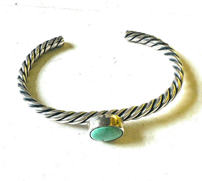 Navajo Twisted Sterling Silver & Turquoise Cuff Bracelet