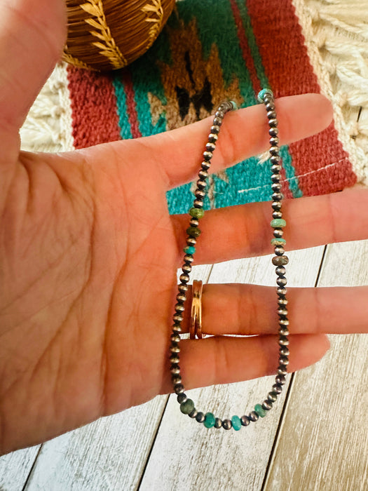 Navajo Turquoise & Sterling Silver 14” Beaded Necklace