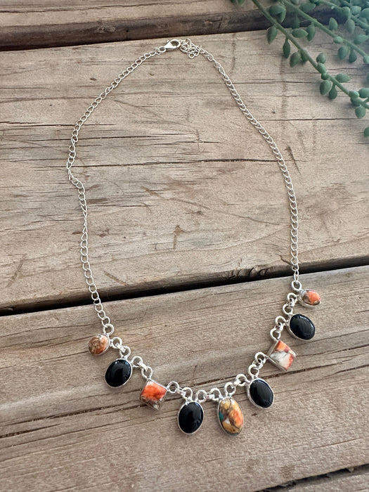 Beautiful Handmade Sterling Silver, Onyx & Spice Necklace