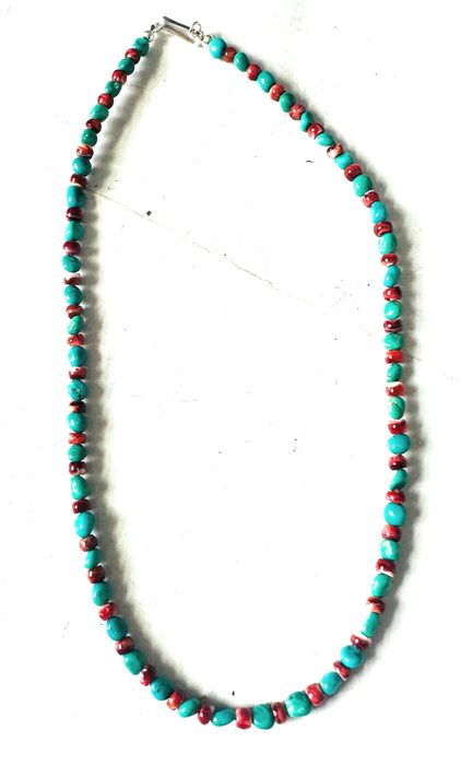 Navajo Turquoise, Spiny & Sterling Silver Beaded Necklace