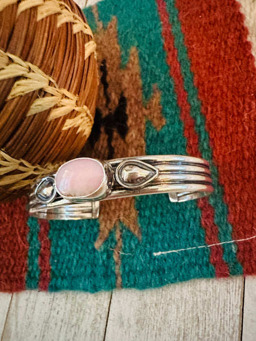 Navajo Queen Pink Conch Shell & Sterling Silver Cuff Bracelet