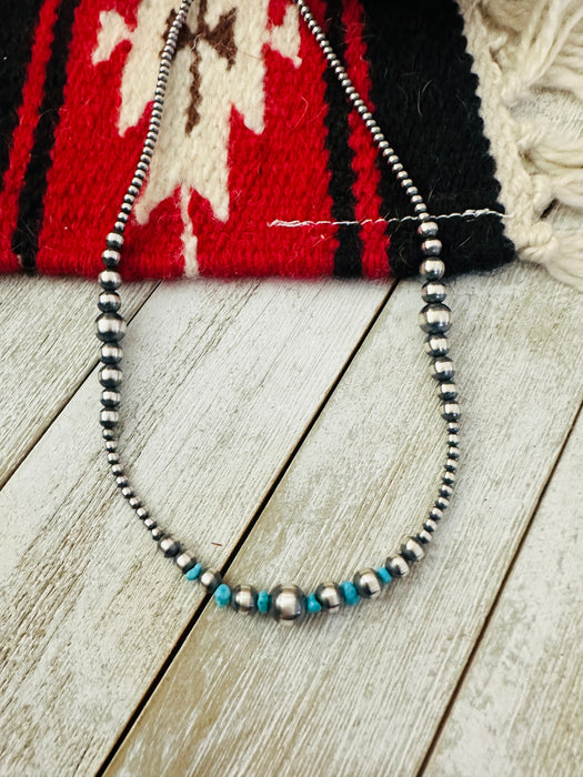 Navajo Turquoise & Sterling Silver 18” Beaded Necklace