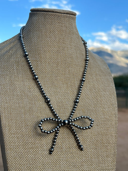 Navajo Made 4-8mm Sterling Silver Pearl Beaded Bow Tie  Necklaces