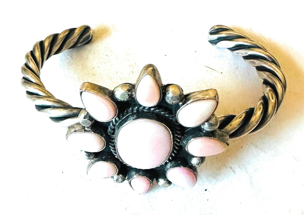 Navajo Queen Pink Conch Shell & Sterling Silver Cluster Cuff Bracelet