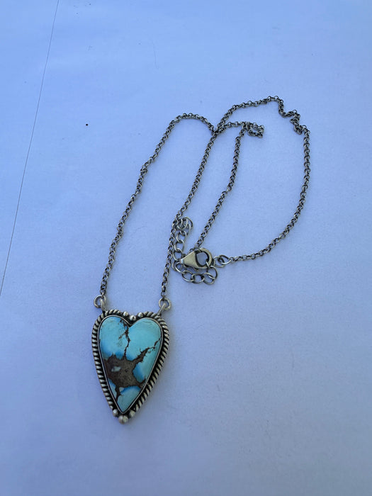 Beautiful Handmade Sterling Silver & Golden Hills Turquoise Heart Necklace