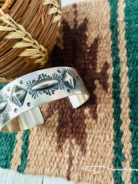 Navajo Hand Stamped Sterling Silver Cuff Bracelet By Elvira Bill