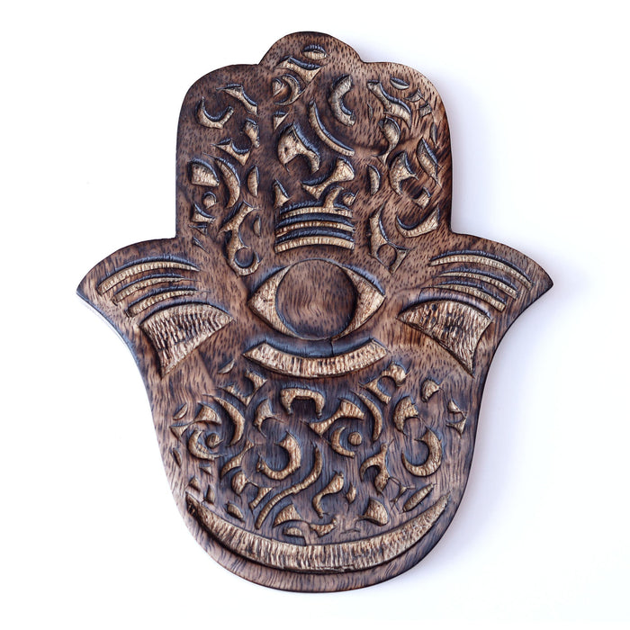 Decor - Wooden Hamsa - Swirl Wave 7"x6"