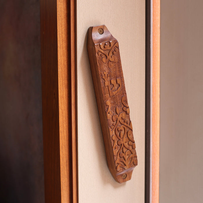 Decor - Wooden Mezuzah Case 9"x1.5" Ornamental