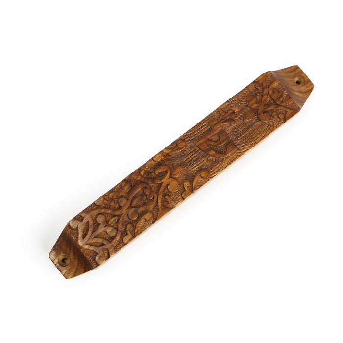 Decor - Wooden Mezuzah Case 9"x1.5" Ornamental