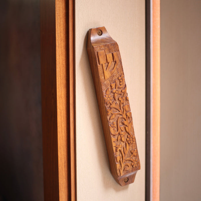 Decor - Wooden Mezuzah Case 9"x1.5" Garden