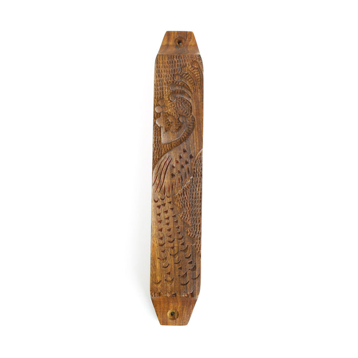 Decor - Wooden Mezuzah Case 9"x1.5" Peacock