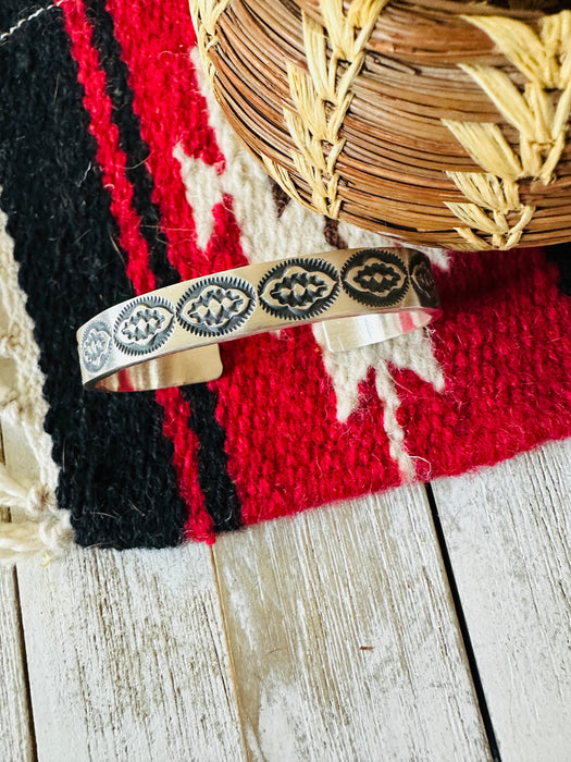 Navajo Hand Stamped Sterling Silver Cuff Bracelet