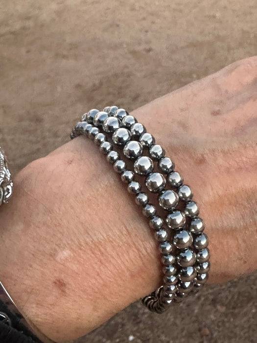 Sterling Silver Pearl Beaded Triple-Strand Bracelet