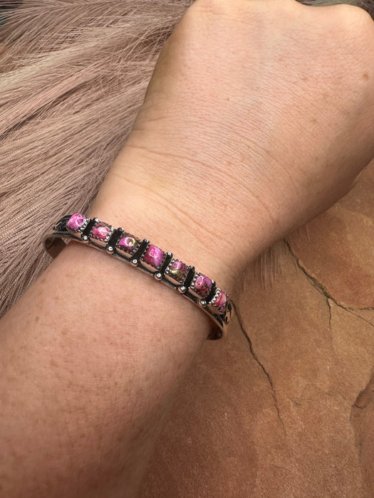 Handmade Sterling Silver & Pink Dream Mojave Adjustable Cuff Bracelet