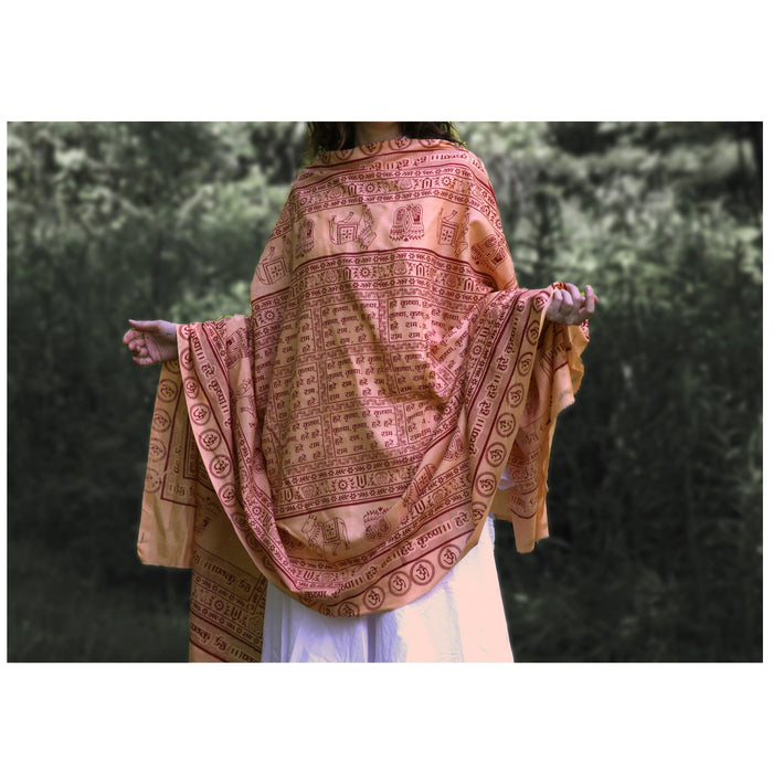 Meditation Yoga Prayer Shawl - Maha Mantra - Peach Large