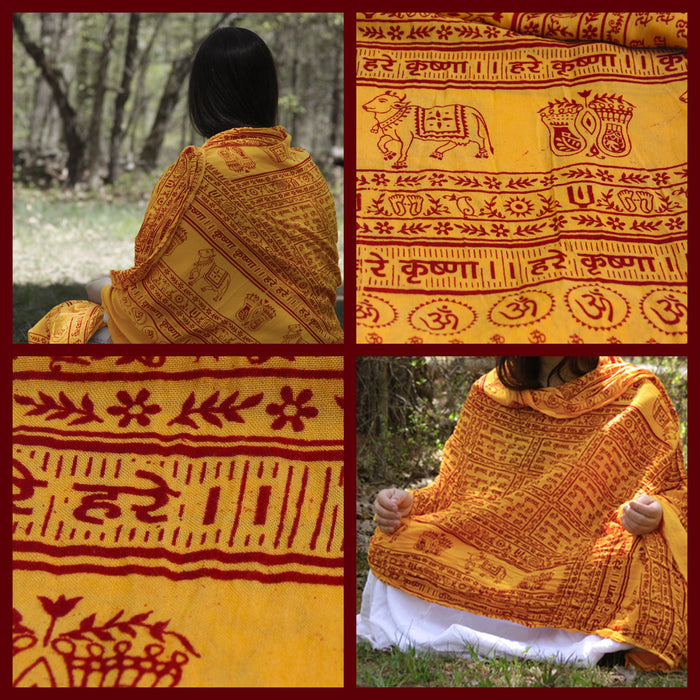 Meditation Yoga Prayer Shawl - Maha Mantra - Yellow Large