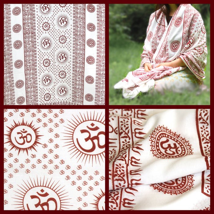 Meditation Yoga Prayer Shawl - Mantra Om - White Large