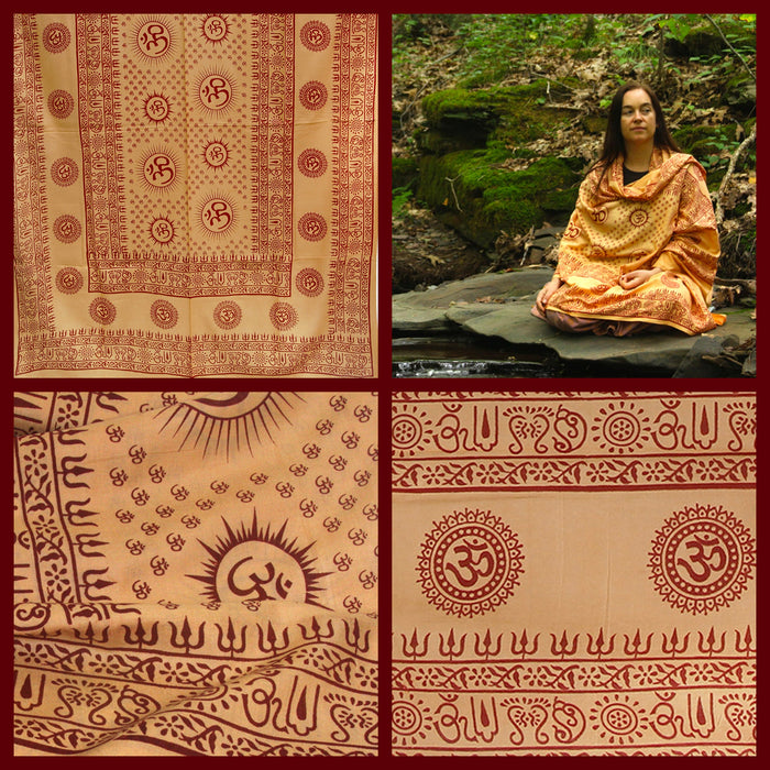 Meditation Yoga Prayer Shawl - Mantra Om - Peach Large