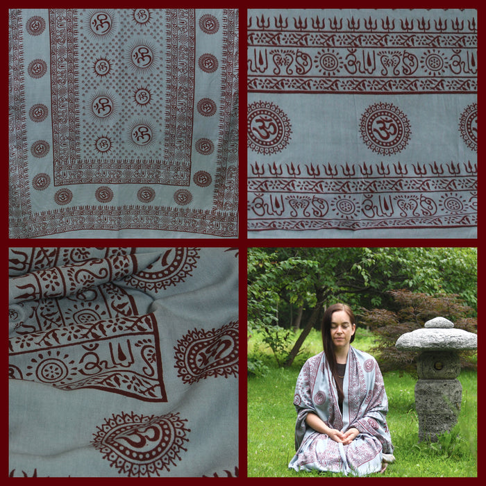 Meditation Yoga Prayer Shawl - Mantra Om - Grey Large