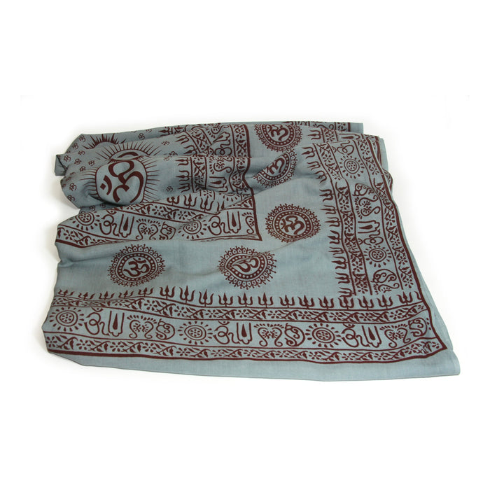 Meditation Yoga Prayer Shawl - Mantra Om - Grey Large