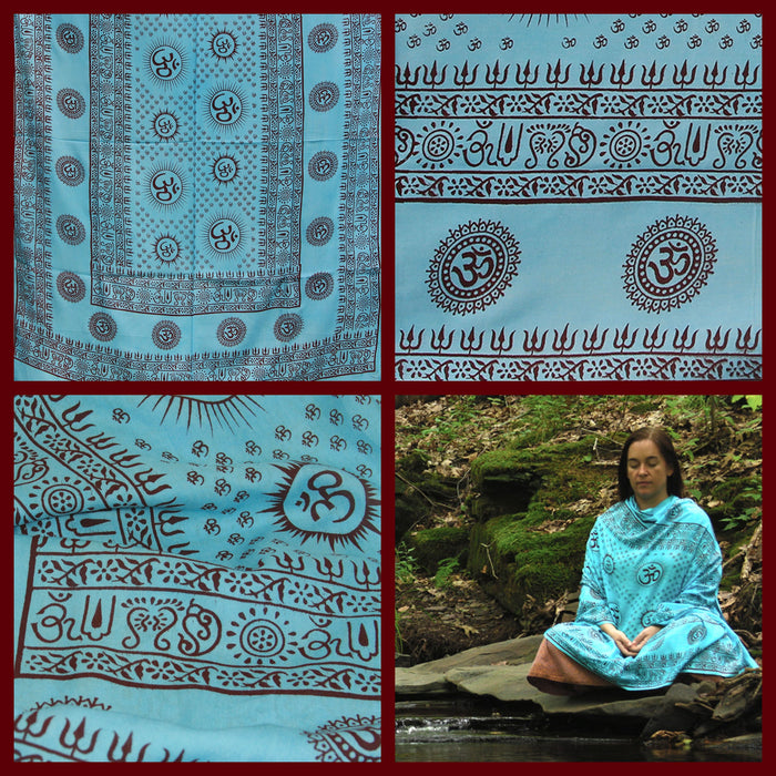 Meditation Yoga Prayer Shawl - Mantra Om - Turquoise Large