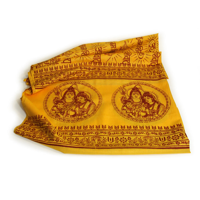 Meditation Yoga Prayer Shawl - Shiva, Parvati and Ganesh - Yellow Large