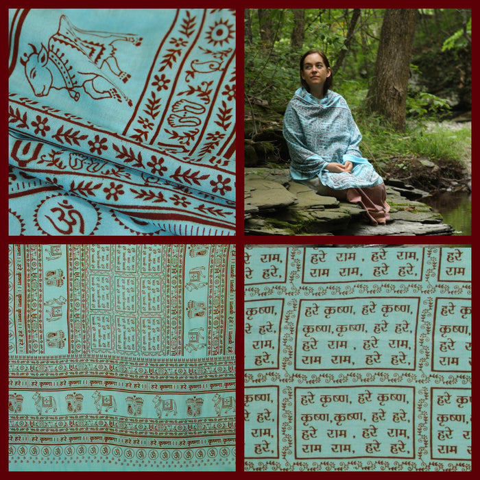 Meditation Yoga Prayer Shawl - Maha Mantra - Turquoise Large