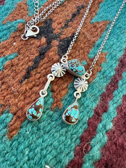 Beautiful Handmade Sterling Silver & Number 8 Turquoise 3 Stone Necklace