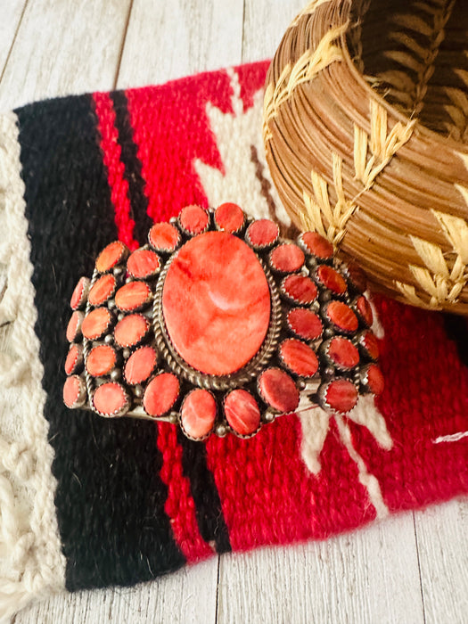 Navajo Orange Spiny Sterling Silver Cuff Bracelet