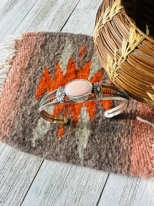 Navajo Queen Pink Conch Shell & Sterling Silver Cuff Bracelet