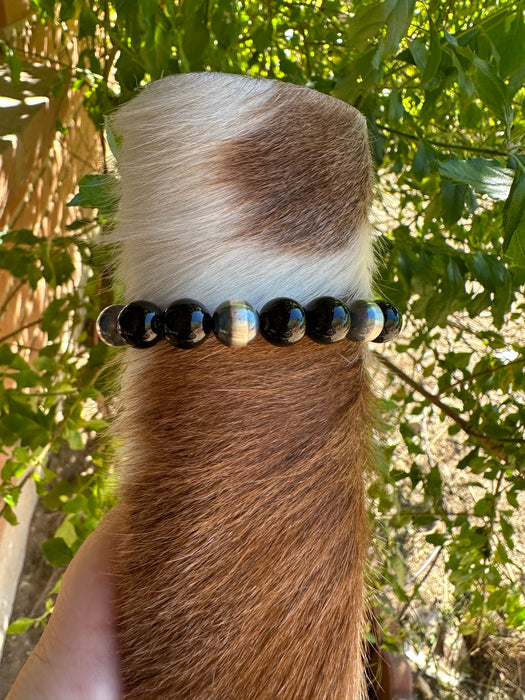 Navajo 6mm Sterling Silver Pearl & Black Onyx Beaded Bracelet