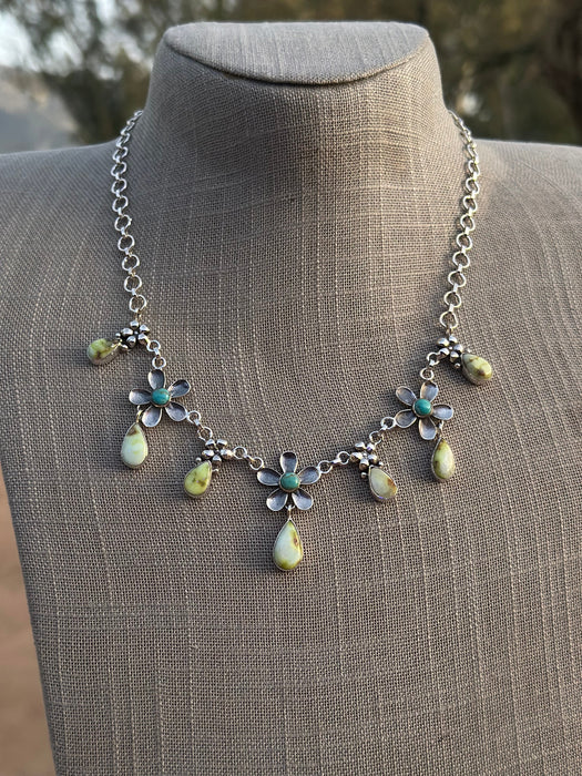 Beautiful Handmade Sterling Silver & Palomino Turquoise DaisyNecklace