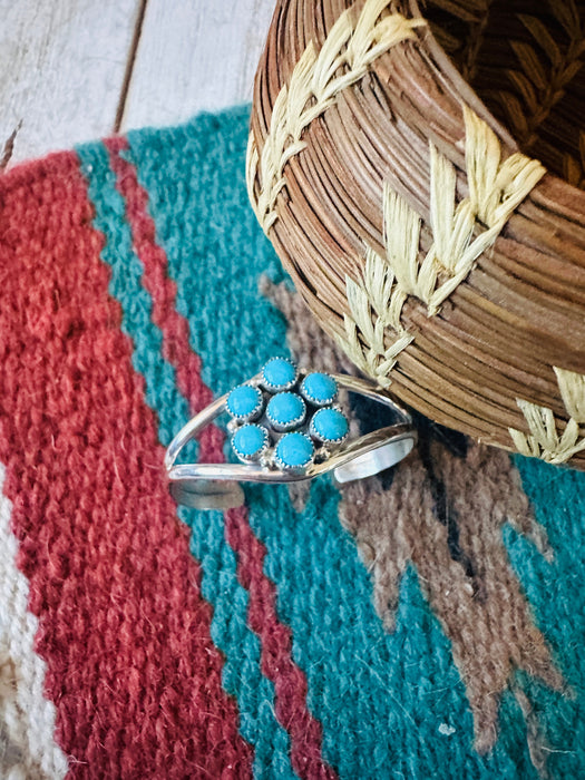 Navajo Sterling Silver & Turquoise Baby Cluster Cuff Bracelet