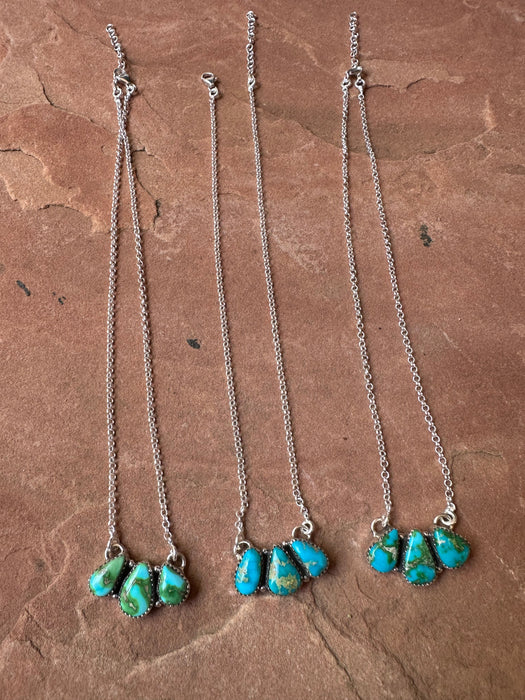 Beautiful Handmade Sterling Silver & Sonoran Turquoise 3 Stone Necklace