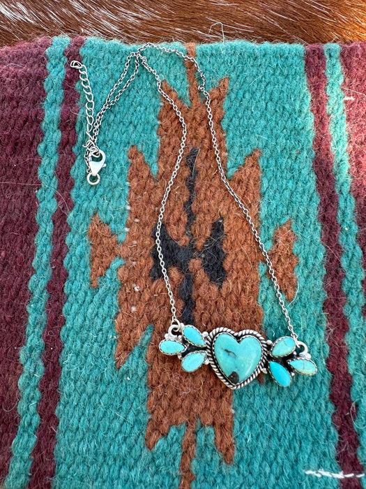 Beautiful Handmade Sterling Silver & Turquoise Heart Necklace