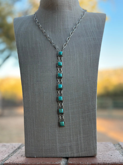 Handmade Royston Turquoise & Sterling Silver Bolo Drop Necklace