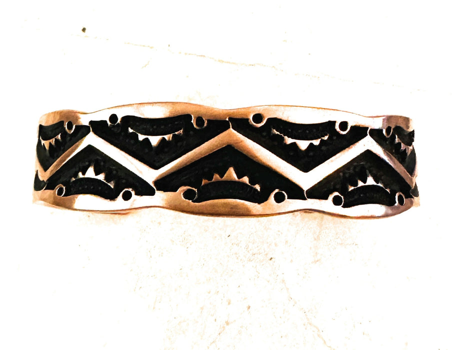 Navajo Hand Stamped Copper Cuff Bracelet Signed