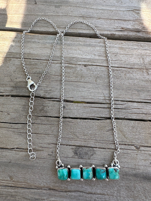 Beautiful Handmade Sterling Silver Emerald Valley Turquoise Bar Necklace