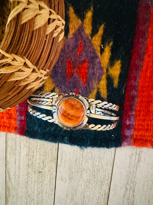 Navajo Sterling Silver & Orange Spiny Oyster Cuff Bracelet