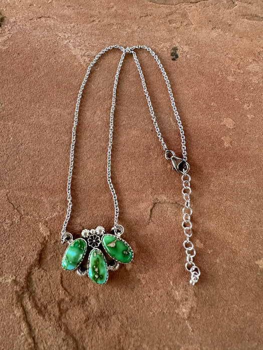 Handmade Sterling Silver & Sonoran Mountain Turquoise 3 Stone Necklace