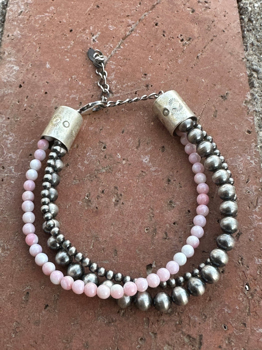 Handmade Sterling Silver and Pink Conch Beaded Bracelet