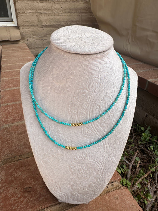 “The Golden Collection” VENICE NECKLACE Handmade Turquoise Beaded 14k Gold Plated Beaded Necklace