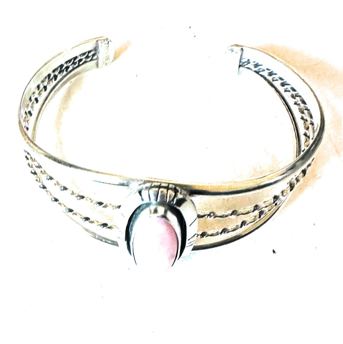 Navajo Queen Pink Conch Shell & Sterling Silver Cuff Bracelet