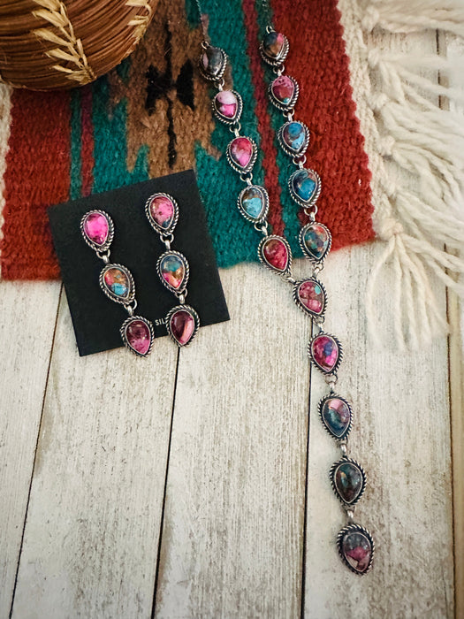 Navajo Sterling Silver & Pink Dream Mojave Lariat Necklace Set